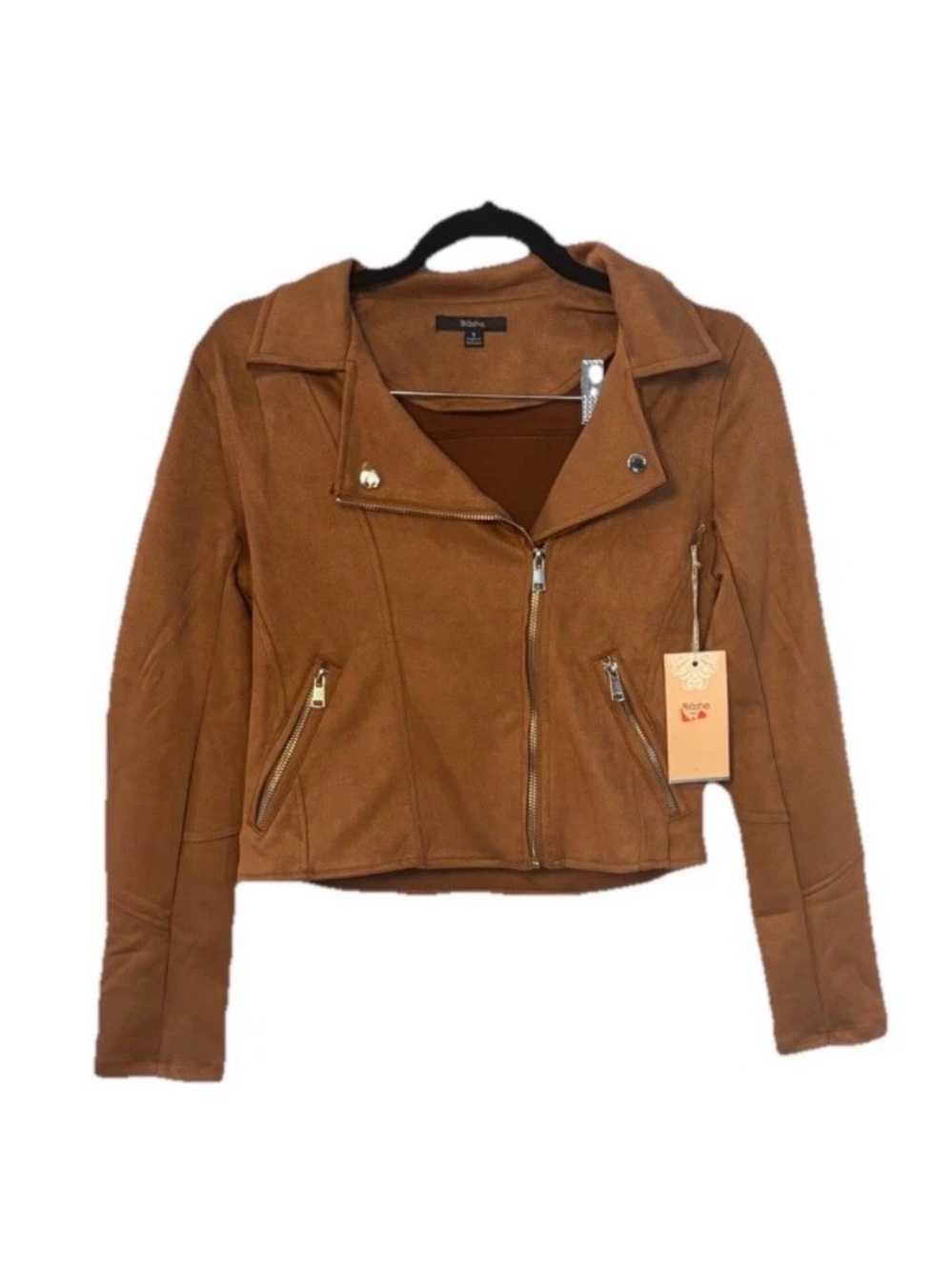 Voile Blanche Chestnut Suede-Look Moto Jacket